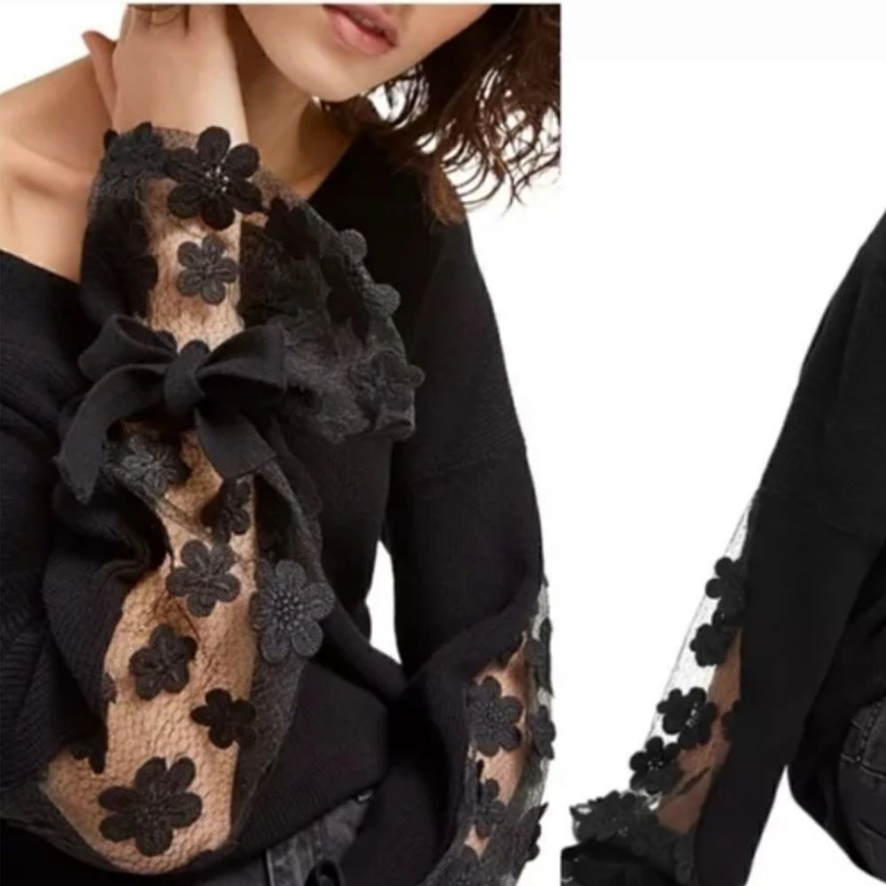 French Connection Caballo Lace Knits Blue/Black SMALL NWT